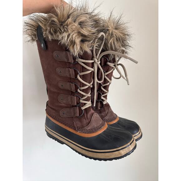 Sorel Joan of Arctic Waterproof Lace-Up Winter Boots Brown Black Faux Fur - 8.5 - Picture 6 of 7